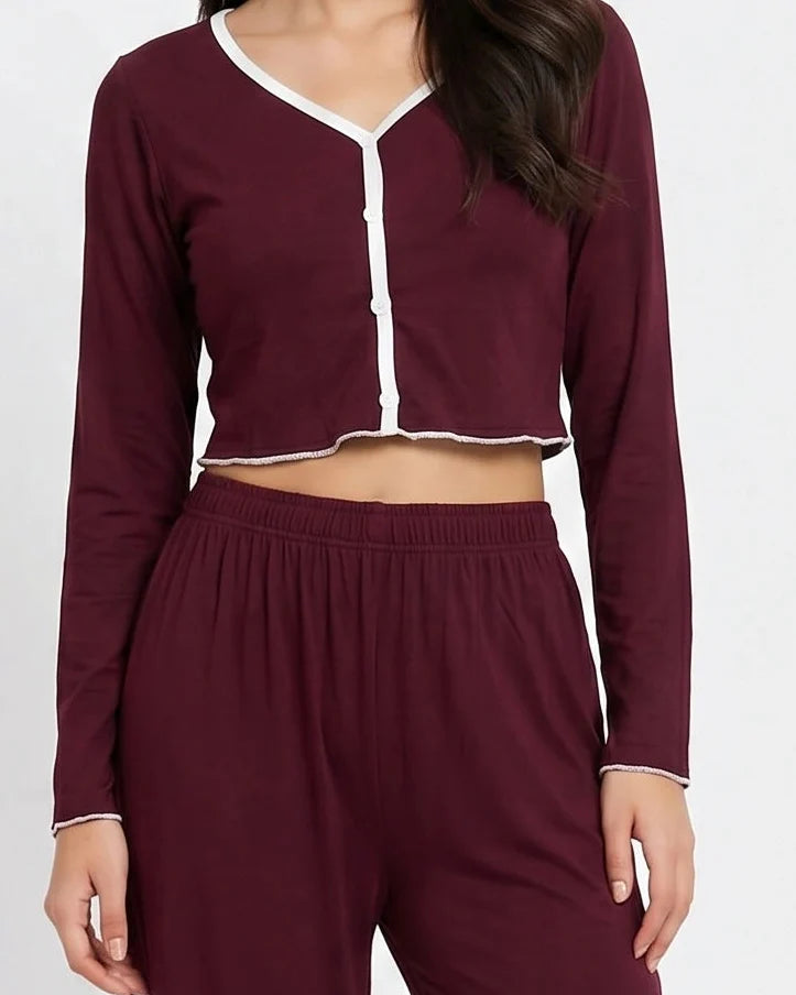 Cotton PJ Set - Velour - Maroon