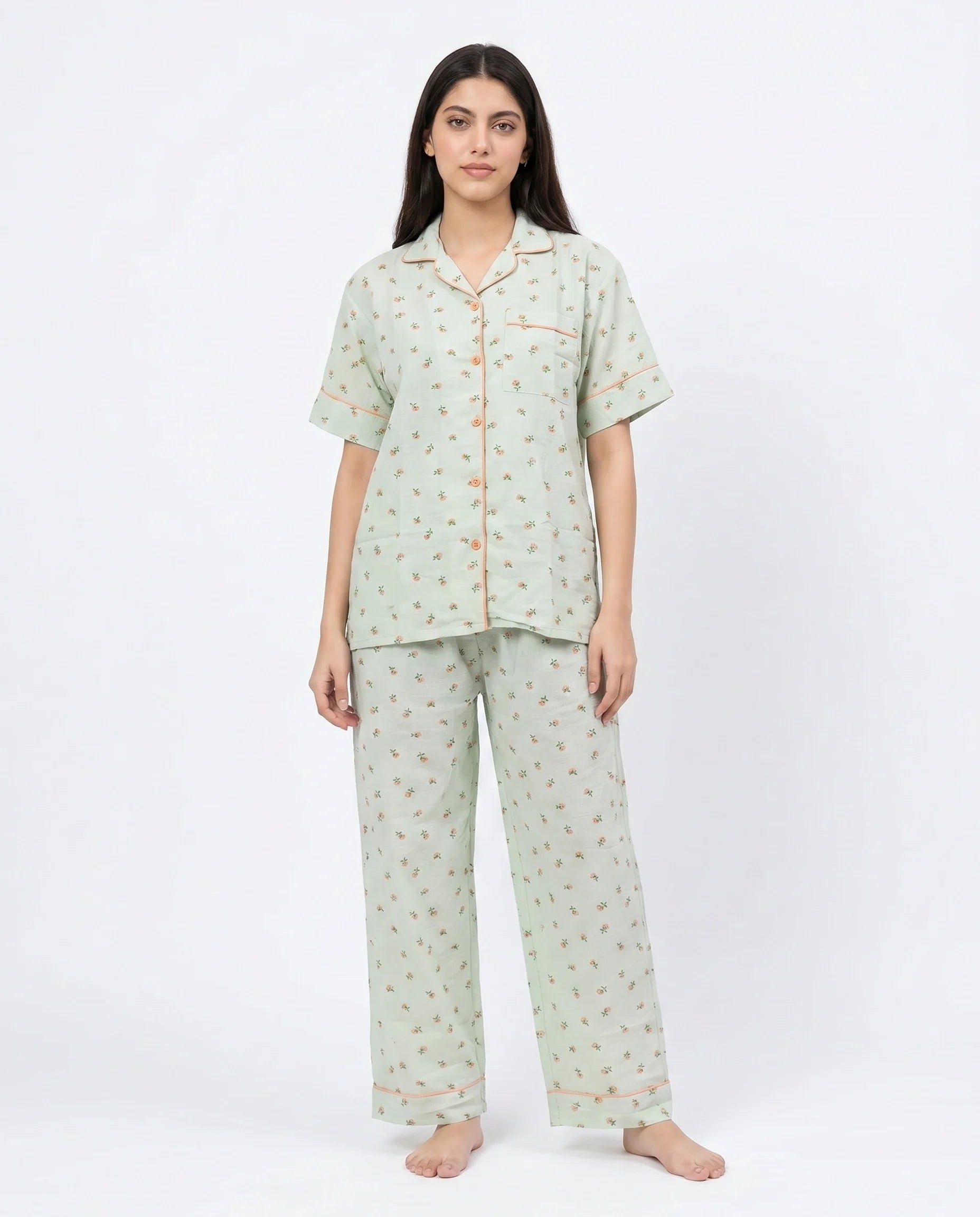Summer Crinkled Pajama Suit - Flora - Green
